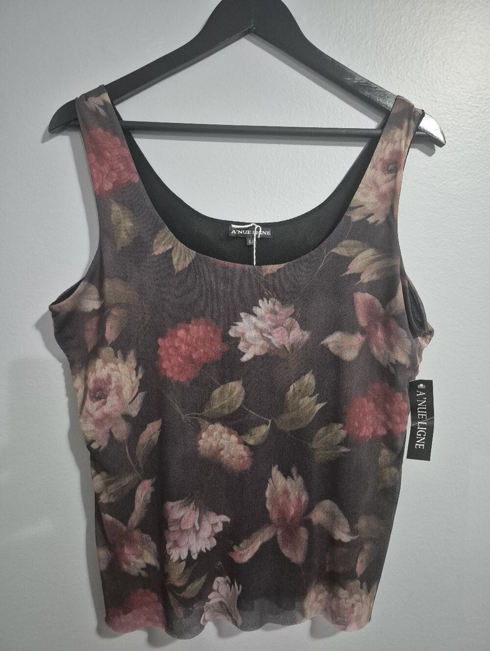 AnueLigne Women's Floral Sleeveless Mesh Tank Top Size XL